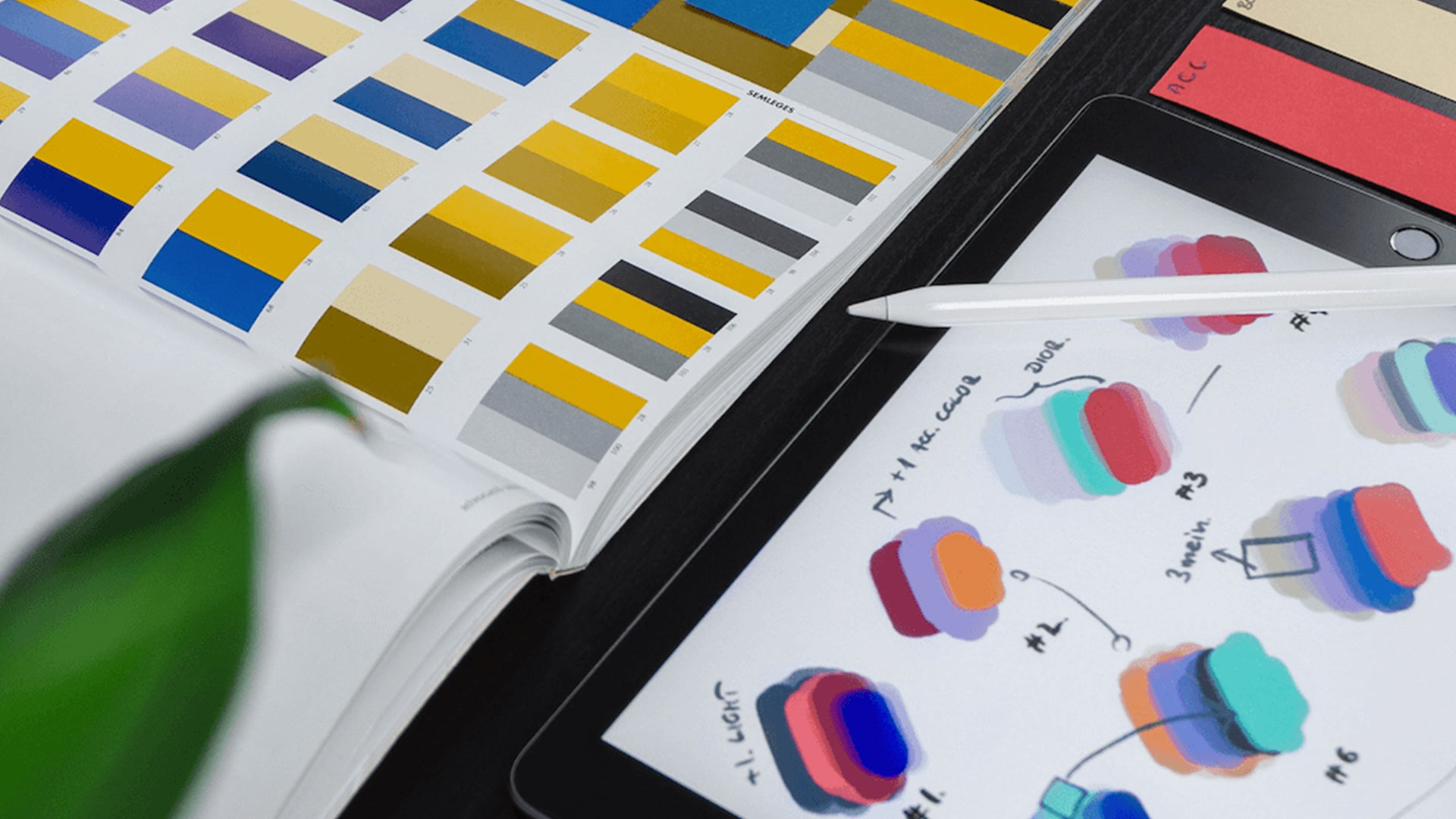 iPad and books with color swatches