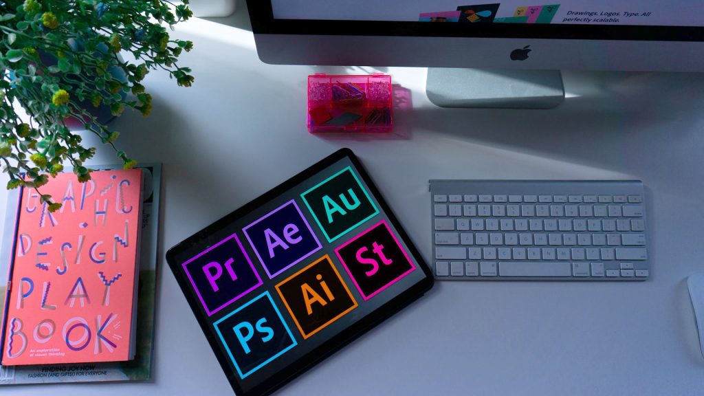 desktop computer graphic designer platforms keyboard