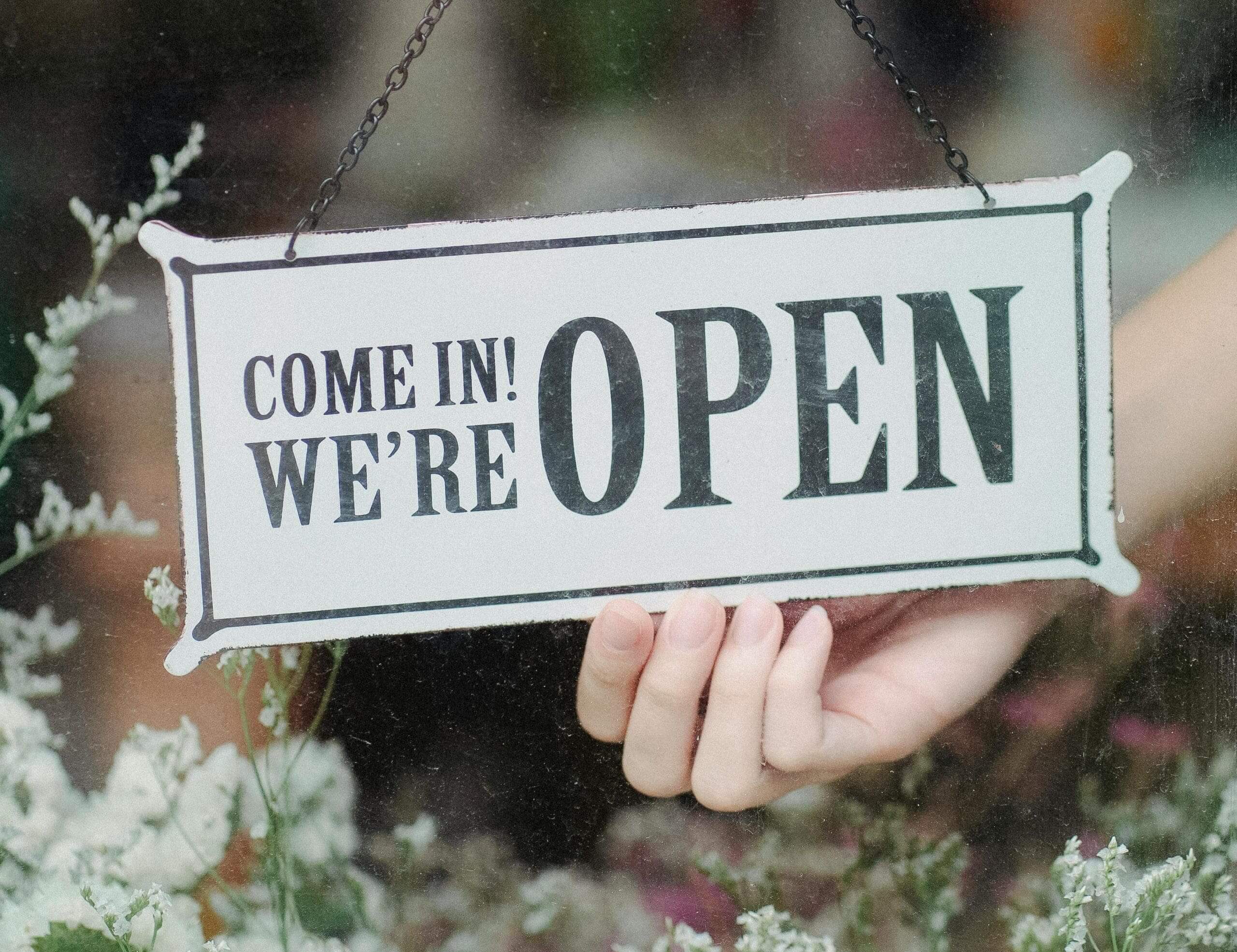 were open sign at a small business restaurant