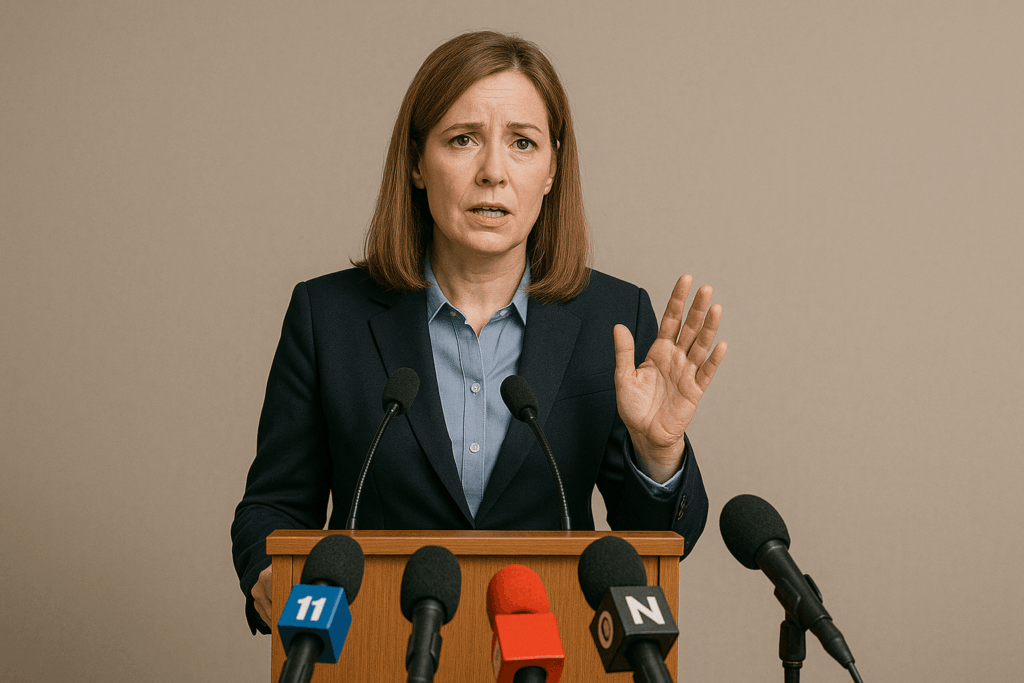 woman speaking during press conference