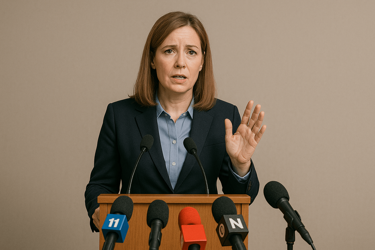 woman speaking during press conference