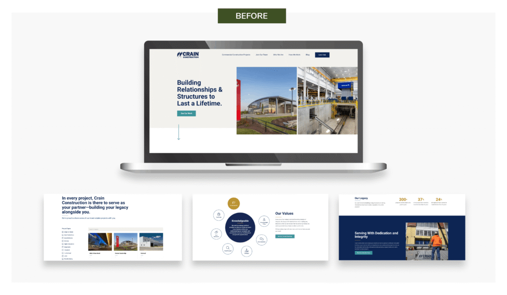 crain construction website before redesign