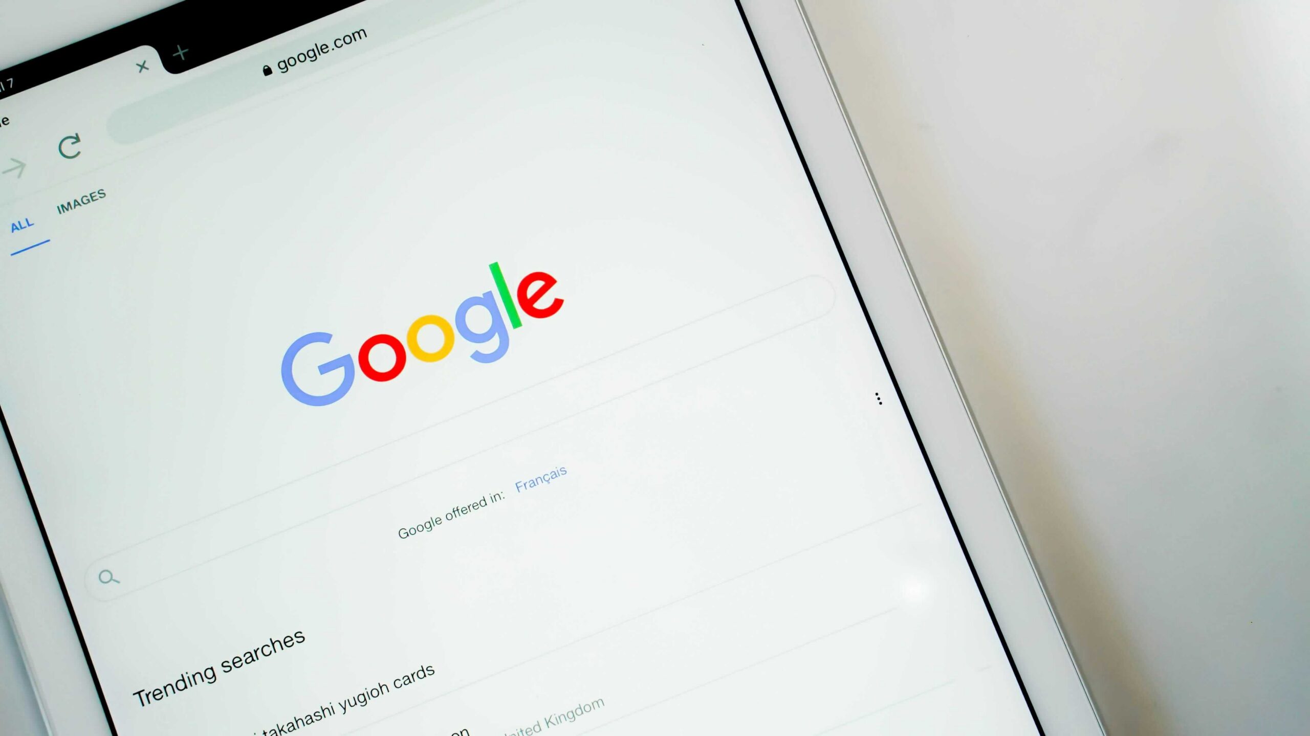 google search screen on tablet