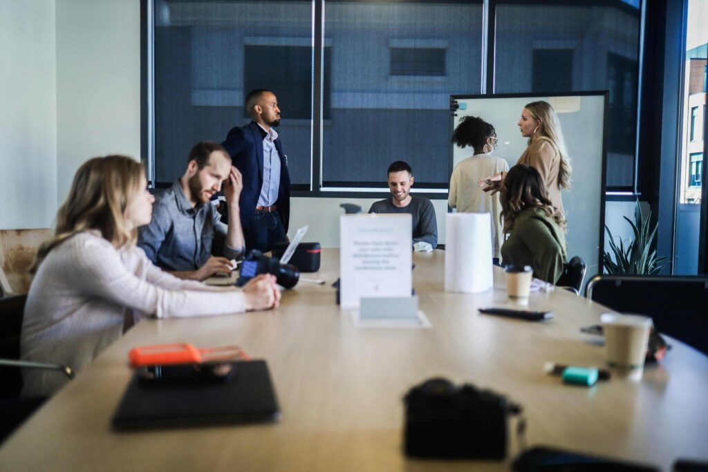 business people discussing crisis in conference room