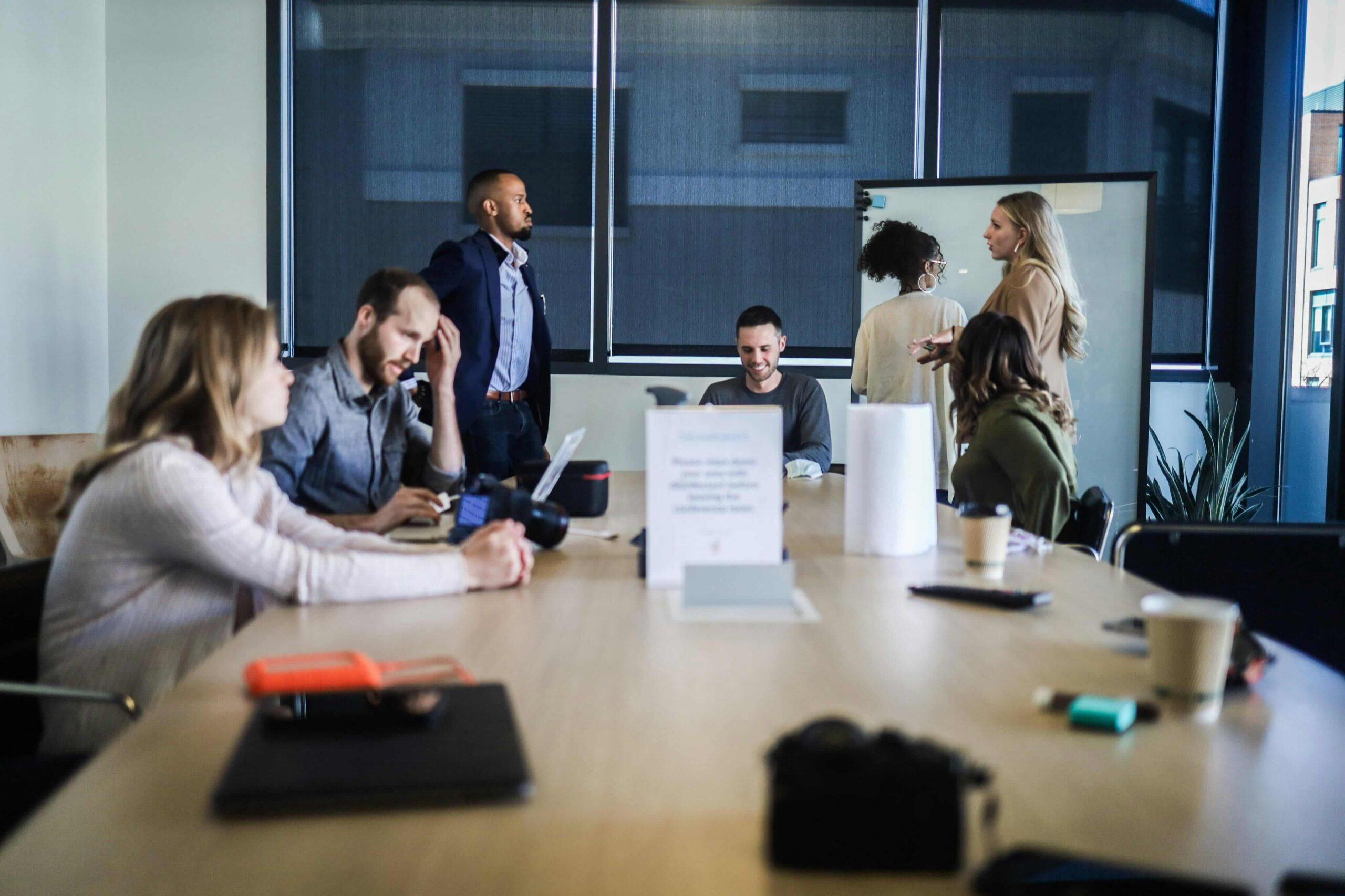 business people discussing crisis in conference room